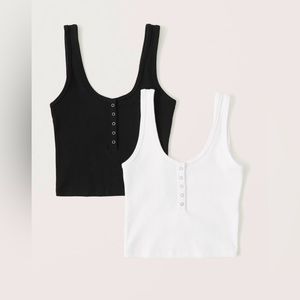 Abercrombie & Fitch Black Ribbed Henley Tank Size Small